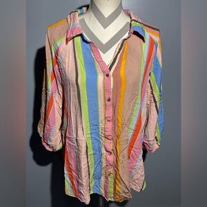 Umgee Colorful Striped Button-Down Shirt